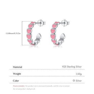 1 Pair IG Style Princess Sweet C Shape Heart Shape Epoxy Plating Sterling Silver Rhodium Plated Ear Studs