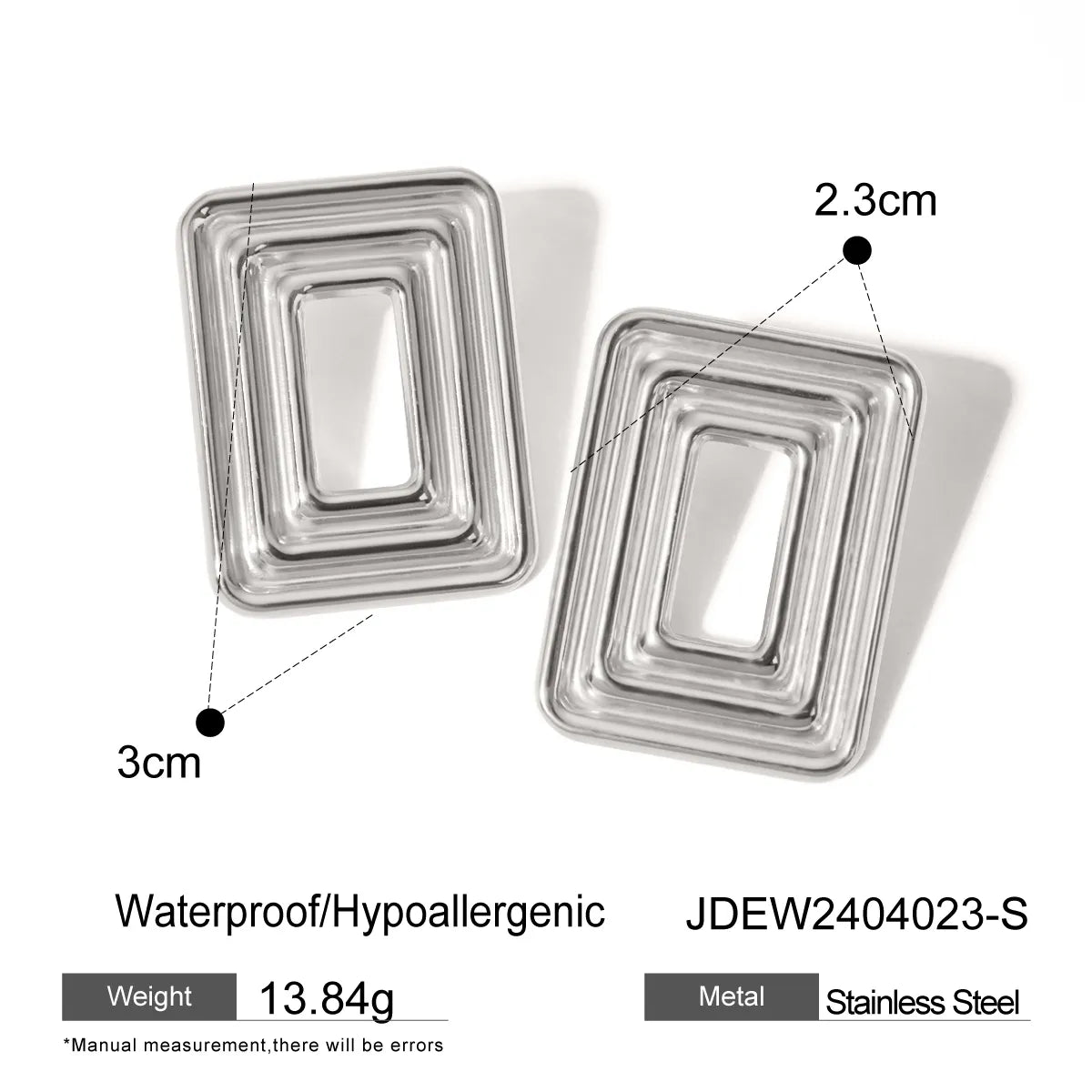 1 Pair IG Style Rectangle 304 Stainless Steel Ear Studs