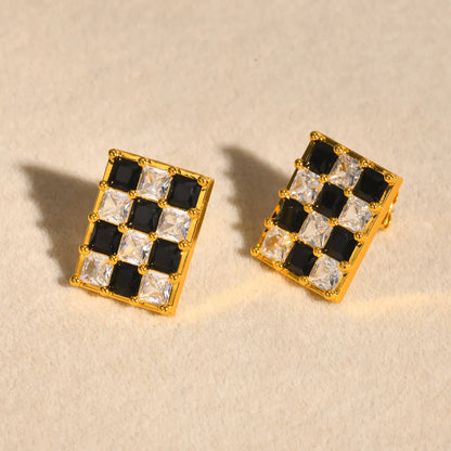 1 Pair IG Style Rectangle Inlay Copper Zircon 18K Gold Plated Ear Studs