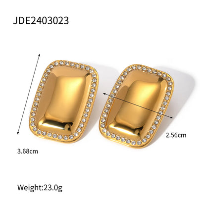 1 Pair IG Style Rectangle Plating Inlay 304 Stainless Steel Rhinestones 18K Gold Plated Ear Studs