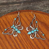 1 Pair IG Style Retro Butterfly Hollow Out Inlay Alloy Turquoise Gold Plated Drop Earrings