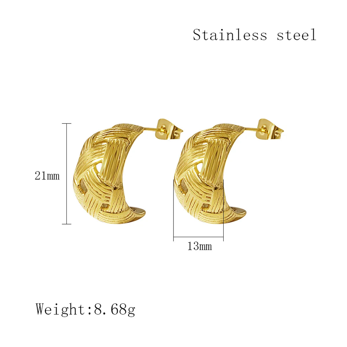 1 Pair Ig Style Retro C Shape Plating Stainless Steel Ear Studs