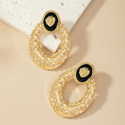 1 Pair Ig Style Retro Commute Oval Lion Plating Alloy Drop Earrings