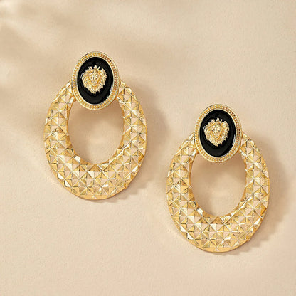 1 Pair Ig Style Retro Commute Oval Lion Plating Alloy Drop Earrings