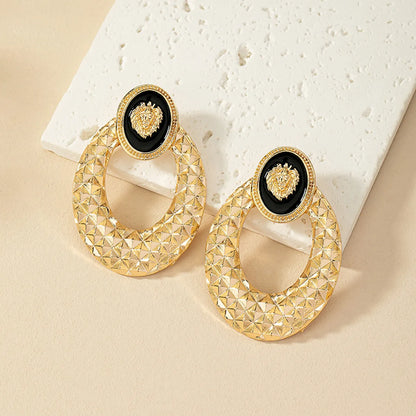 1 Pair Ig Style Retro Commute Oval Lion Plating Alloy Drop Earrings