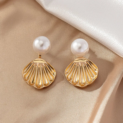 1 Pair Ig Style Retro Commute Shell Plating Inlay Alloy Pearl Drop Earrings