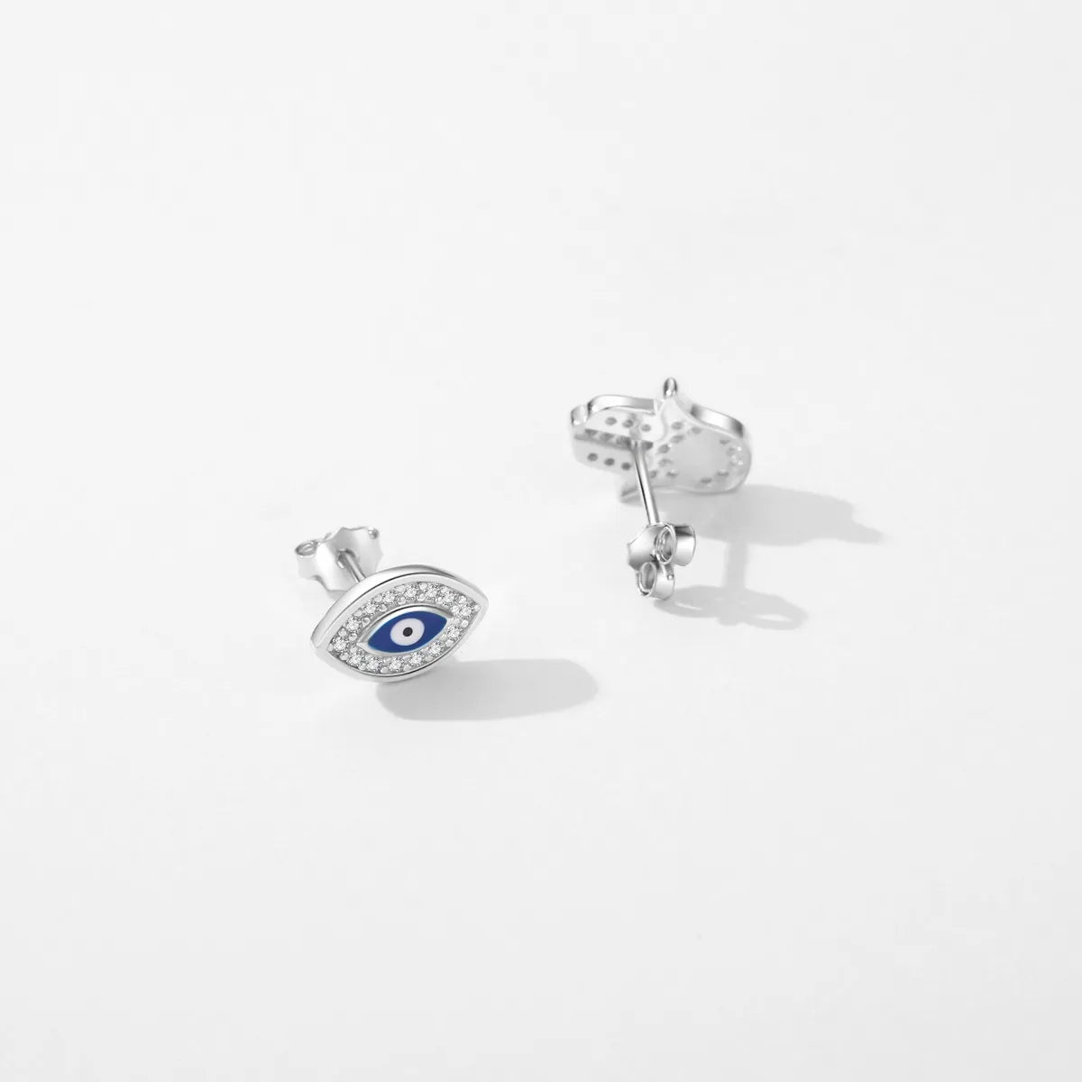 1 Pair Ig Style Retro Devil's Eye Hand Of Fatima Asymmetrical Plating Inlay Sterling Silver Zircon Rhodium Plated Ear Studs