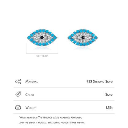 1 Pair Ig Style Retro Devil's Eye Plating Inlay Sterling Silver Turquoise Zircon Rhodium Plated Ear Studs