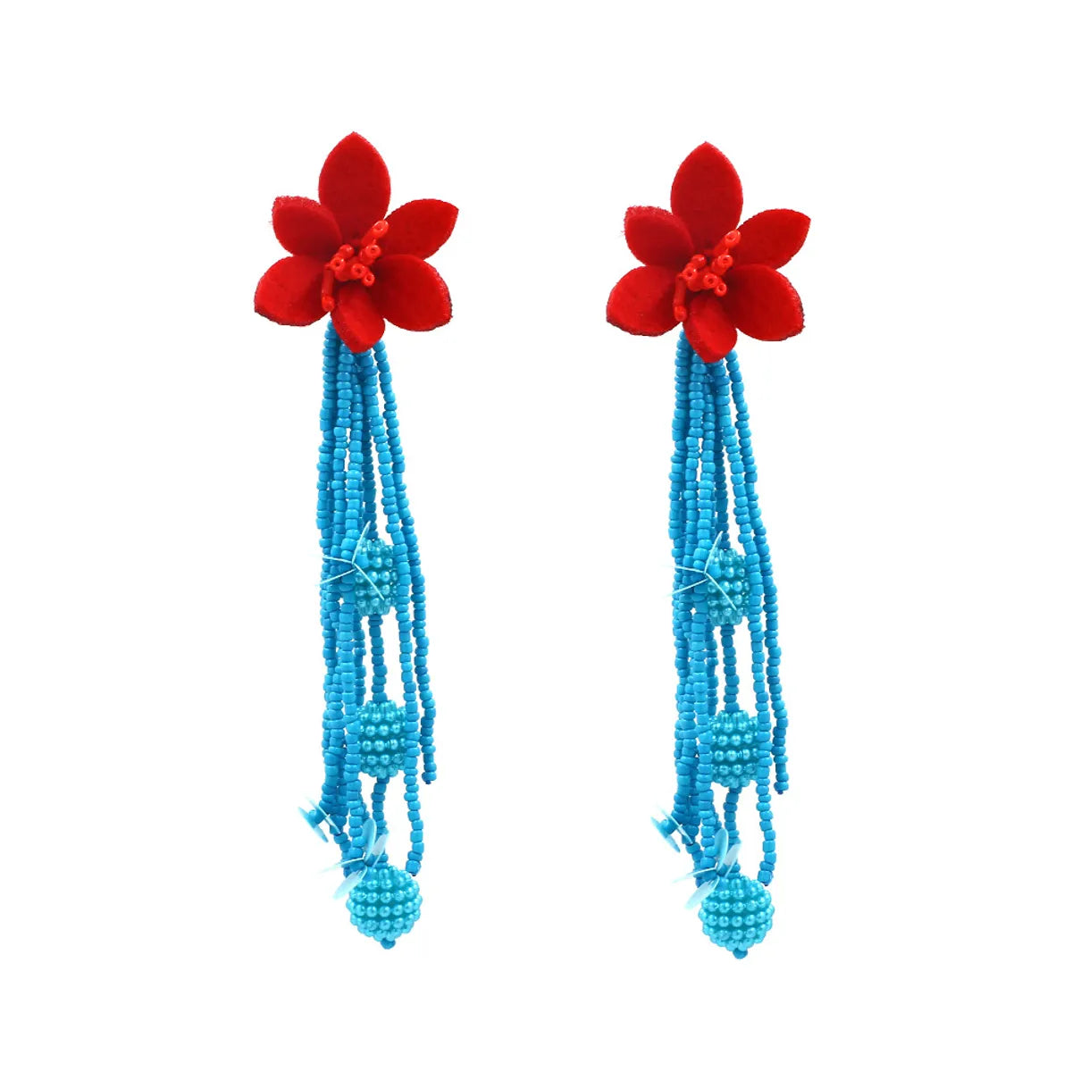 1 Pair IG Style Retro Flower Beaded Tassel Cloth Resin Drop Earrings