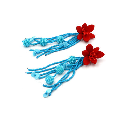 1 Pair IG Style Retro Flower Beaded Tassel Cloth Resin Drop Earrings