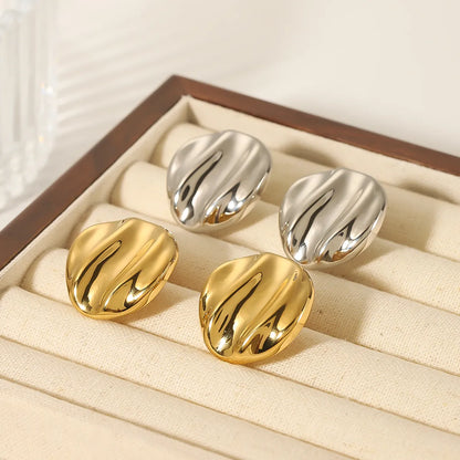 1 Pair Ig Style Retro French Style Round Oval Waves Plating Stainless Steel 18k Gold Plated White Gold Plated Gold Plated Ear Studs