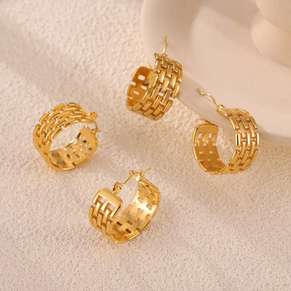 1 Pair IG Style Retro French Style Solid Color Chain Hollow Out 304 Stainless Steel 18K Gold Plated Earrings