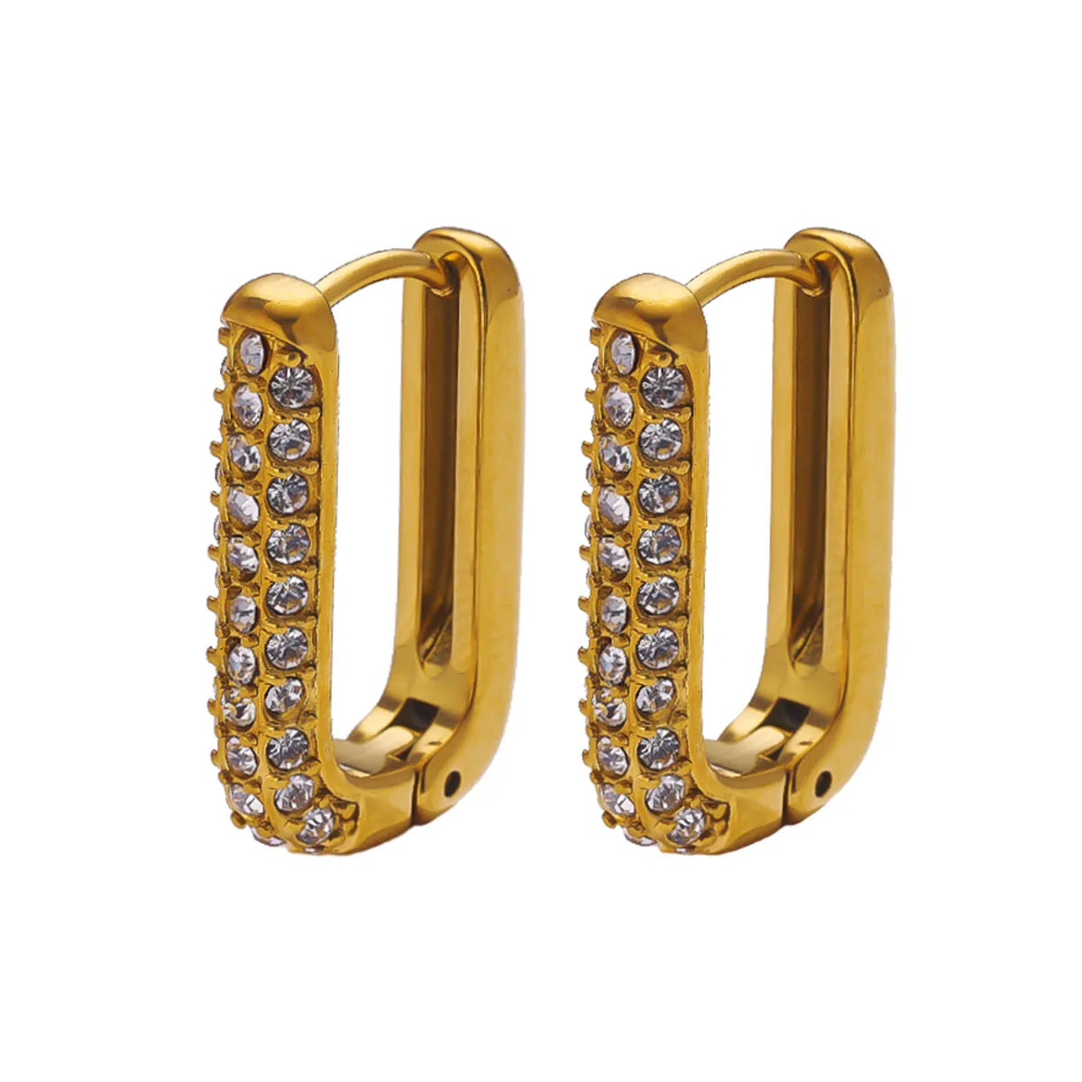 1 Pair IG Style Retro French Style U Shape Inlay 304 Stainless Steel Titanium Steel Zircon 18K Gold Plated Earrings