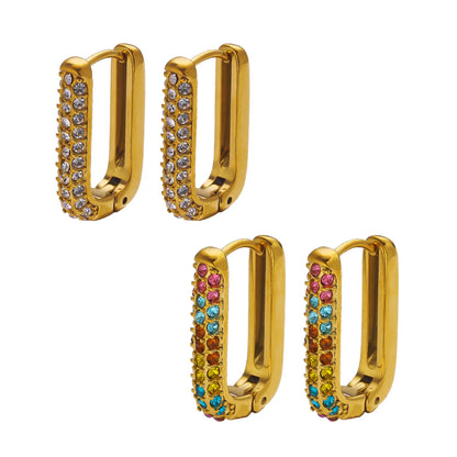 1 Pair IG Style Retro French Style U Shape Inlay 304 Stainless Steel Titanium Steel Zircon 18K Gold Plated Earrings