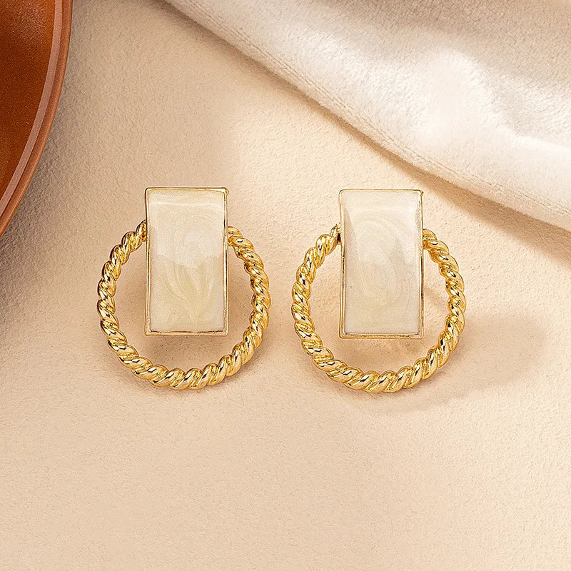 1 Pair Ig Style Retro Geometric Circle Plating Alloy Ear Studs