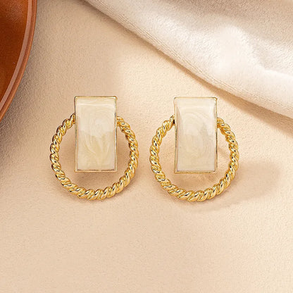 1 Pair Ig Style Retro Geometric Circle Plating Alloy Ear Studs