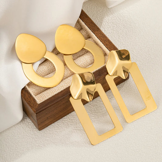 1 Pair IG Style Retro Geometric Cutting 304 Stainless Steel 18K Gold Plated Drop Earrings