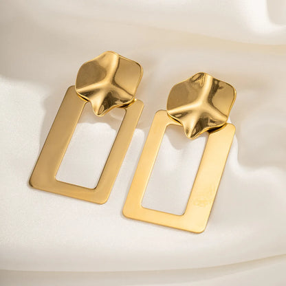 1 Pair IG Style Retro Geometric Cutting 304 Stainless Steel 18K Gold Plated Drop Earrings