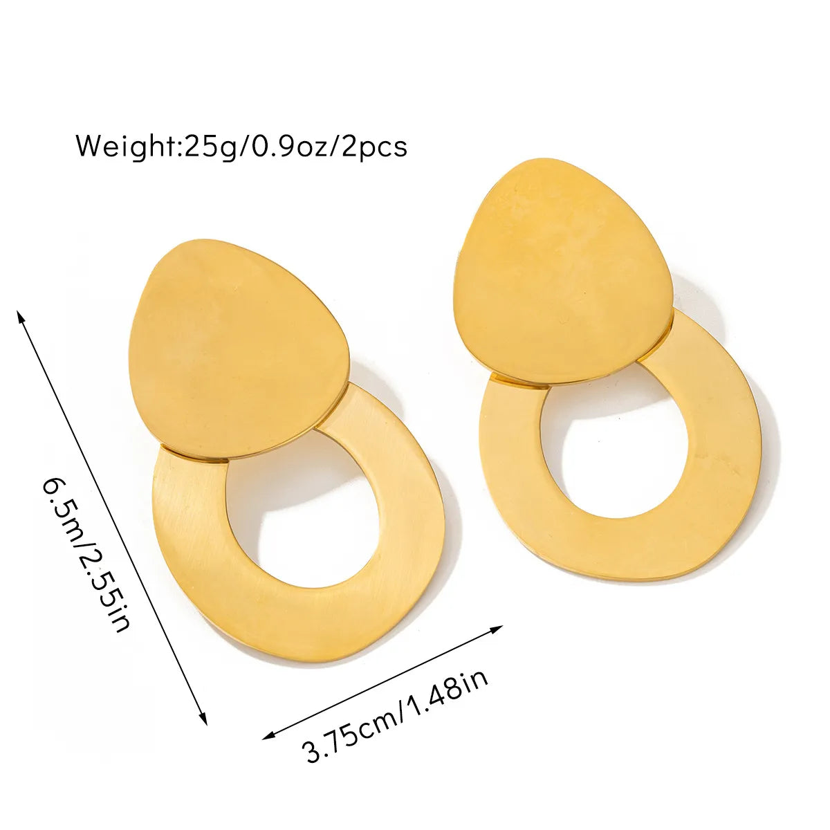 1 Pair IG Style Retro Geometric Cutting 304 Stainless Steel 18K Gold Plated Drop Earrings