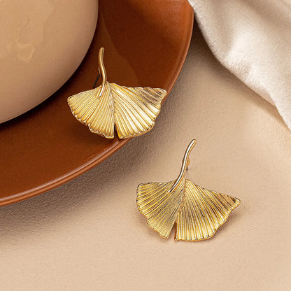 1 Pair Ig Style Retro Geometric Ginkgo Leaf Plating Alloy Ear Studs