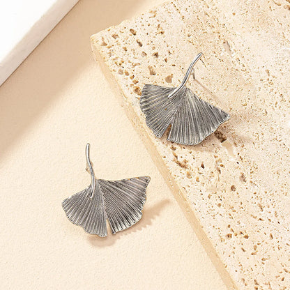 1 Pair Ig Style Retro Geometric Ginkgo Leaf Plating Alloy Ear Studs