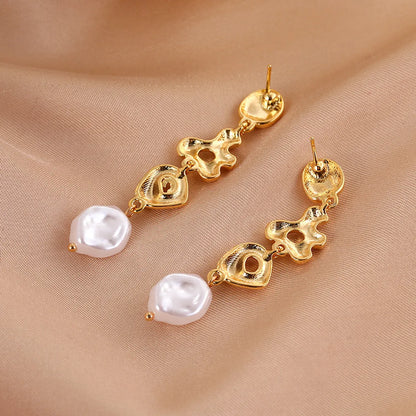 1 Pair IG Style Retro Geometric Pearl Plating Copper Drop Earrings