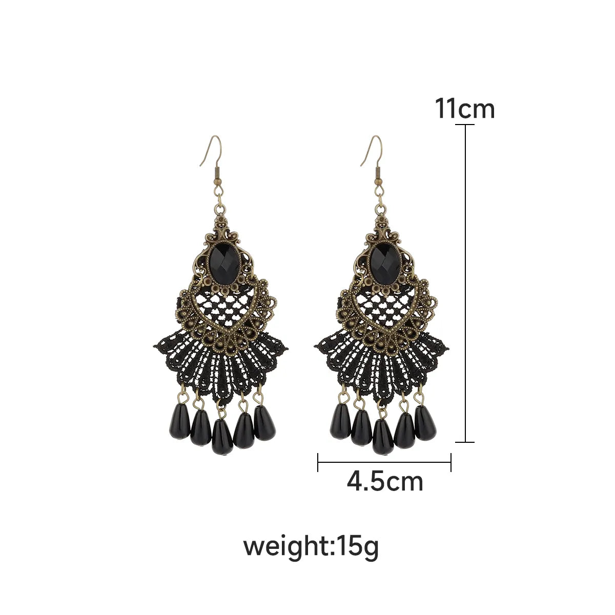 1 Pair IG Style Retro Geometric Tassel Hollow Out Inlay Alloy Lace Glass Drop Earrings