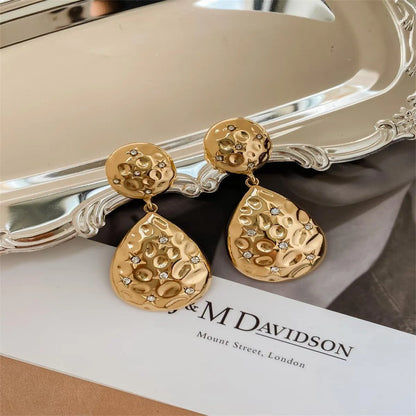 1 Pair Ig Style Retro Round Water Droplets Plating Inlay Alloy Zinc Rhinestones Drop Earrings