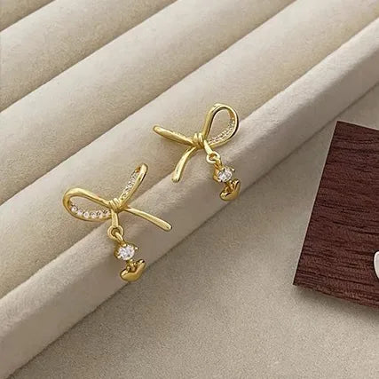 1 Pair IG Style Romantic Sweet Heart Shape Bow Knot Plating Inlay Sterling Silver Zircon Ear Studs