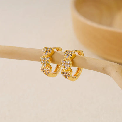 1 Pair IG Style Round Heart Shape Inlay Brass Zircon Earrings