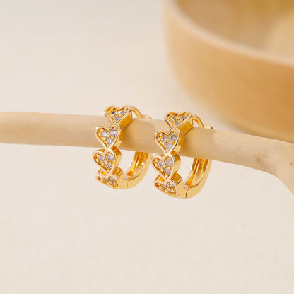 1 Pair IG Style Round Heart Shape Inlay Brass Zircon Earrings