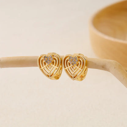 1 Pair IG Style Round Heart Shape Inlay Brass Zircon Earrings