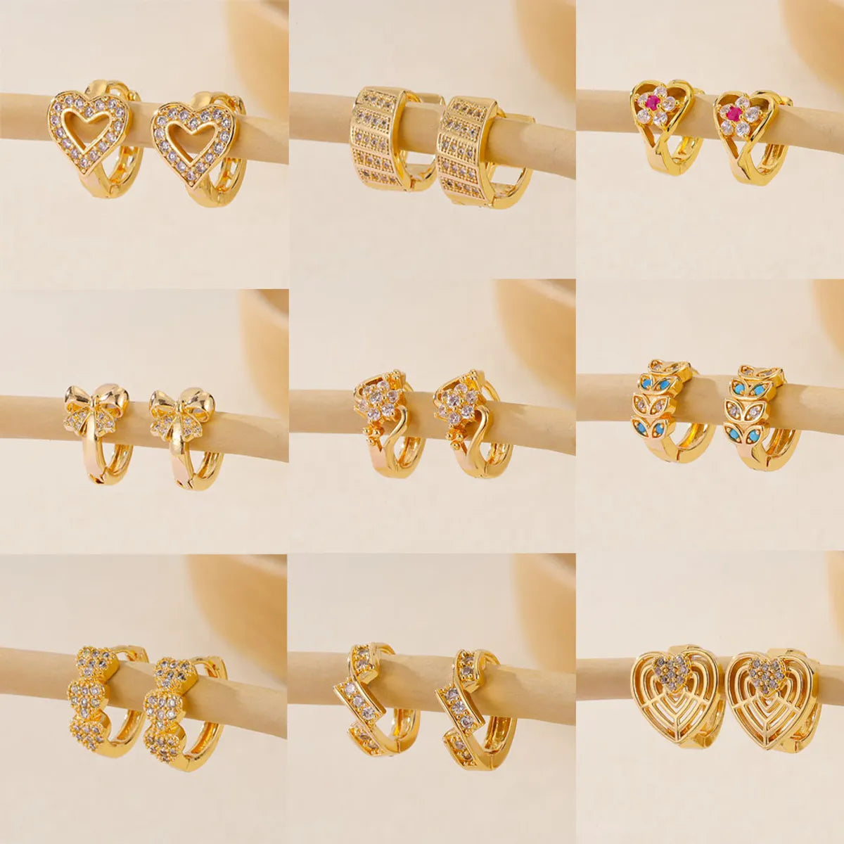 1 Pair IG Style Round Heart Shape Inlay Brass Zircon Earrings