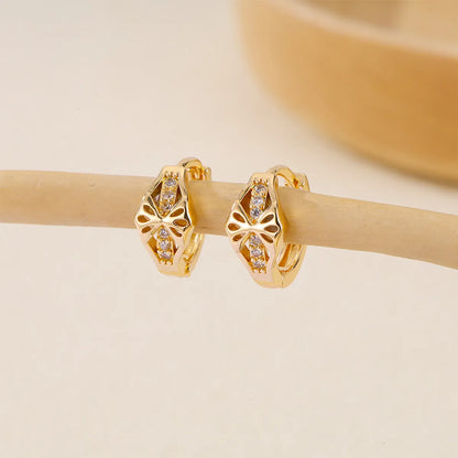 1 Pair IG Style Round Heart Shape Inlay Brass Zircon Earrings