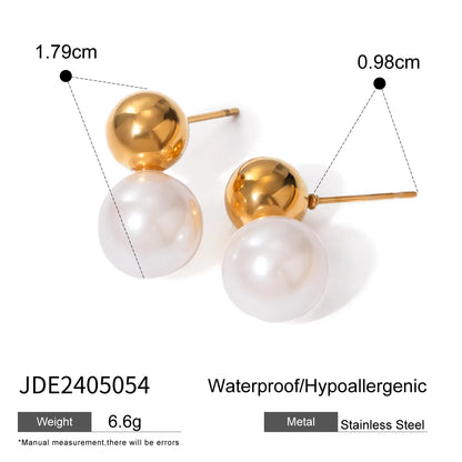 1 Pair IG Style Round Inlay 304 Stainless Steel Artificial Pearls 18K Gold Plated Ear Studs