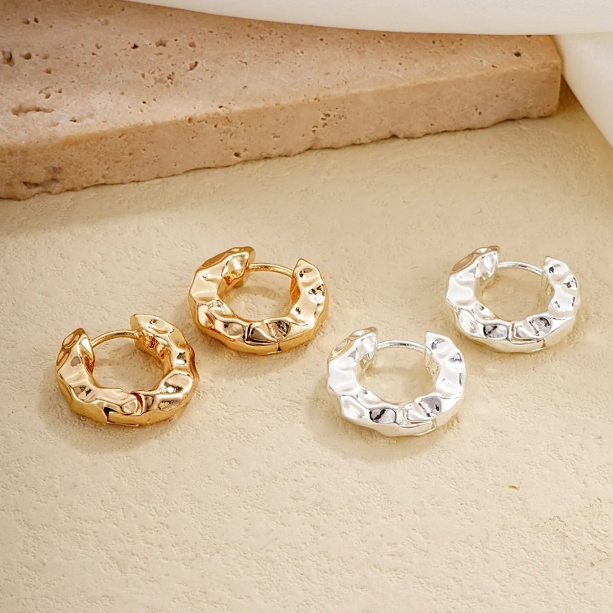 1 Pair Ig Style Round Irregular Plating Pleated Copper Earrings