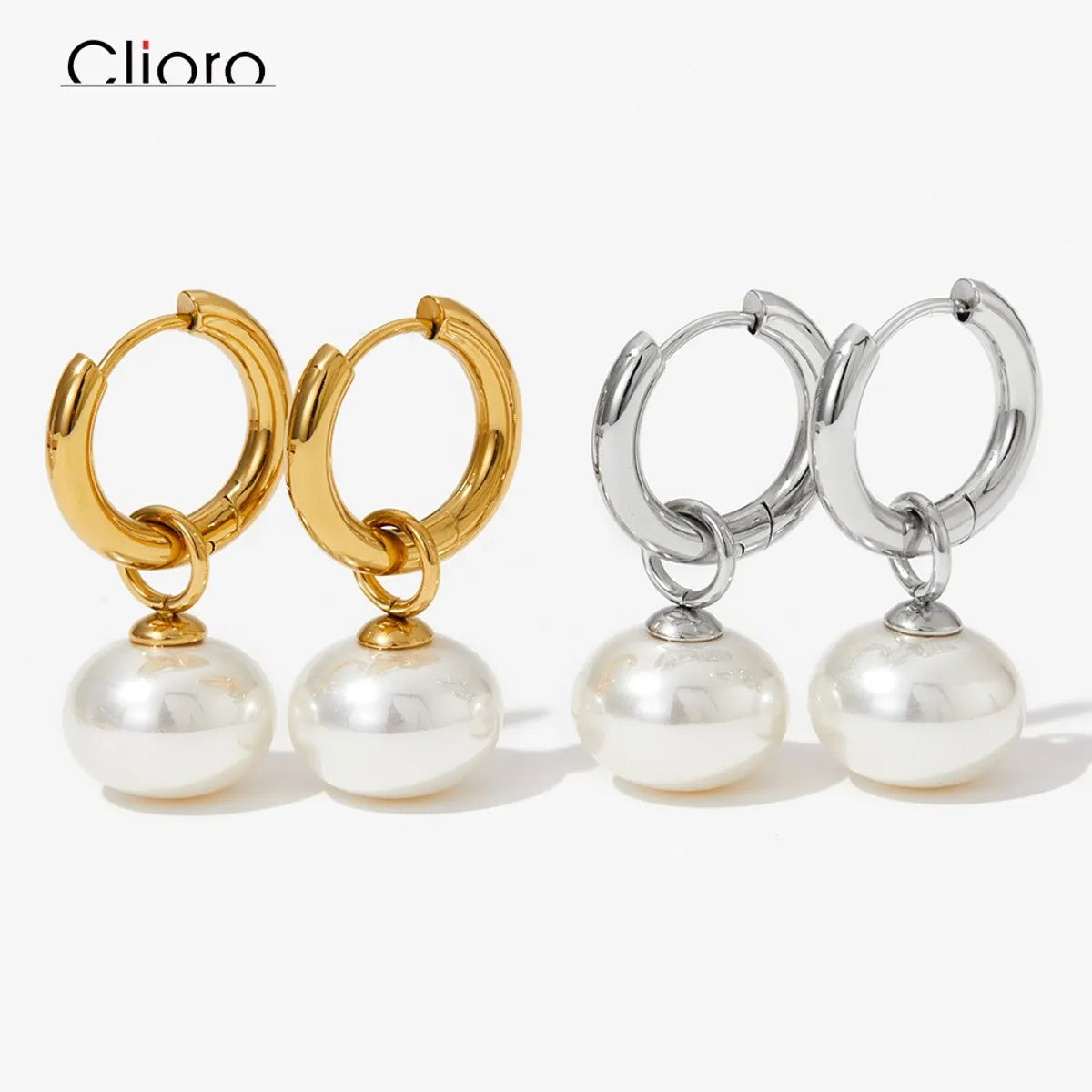 1 Pair IG Style Round Plating Inlay 304 Stainless Steel Pearl 16K Gold Plated White Gold Plated Gold Plated Drop Earrings