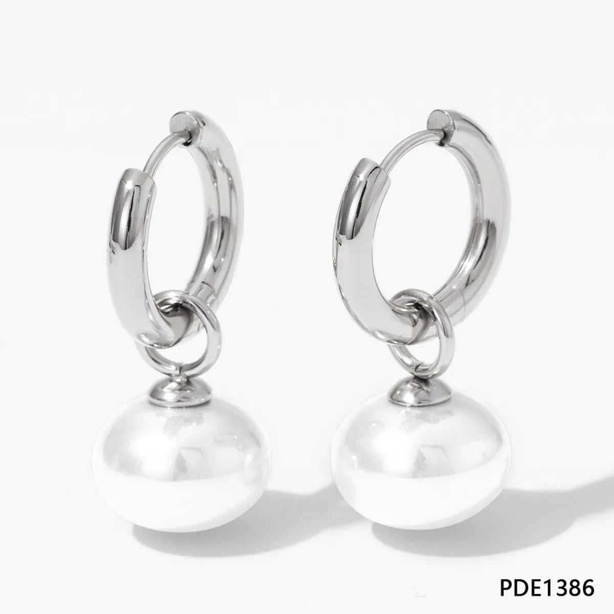 1 Pair IG Style Round Plating Inlay 304 Stainless Steel Pearl 16K Gold Plated White Gold Plated Gold Plated Drop Earrings