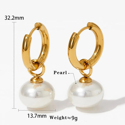 1 Pair IG Style Round Plating Inlay 304 Stainless Steel Pearl 16K Gold Plated White Gold Plated Gold Plated Drop Earrings