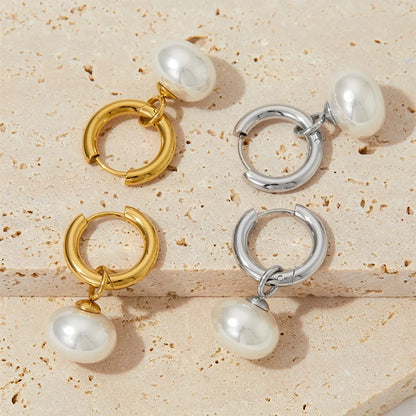 1 Pair IG Style Round Plating Inlay 304 Stainless Steel Pearl 16K Gold Plated White Gold Plated Gold Plated Drop Earrings