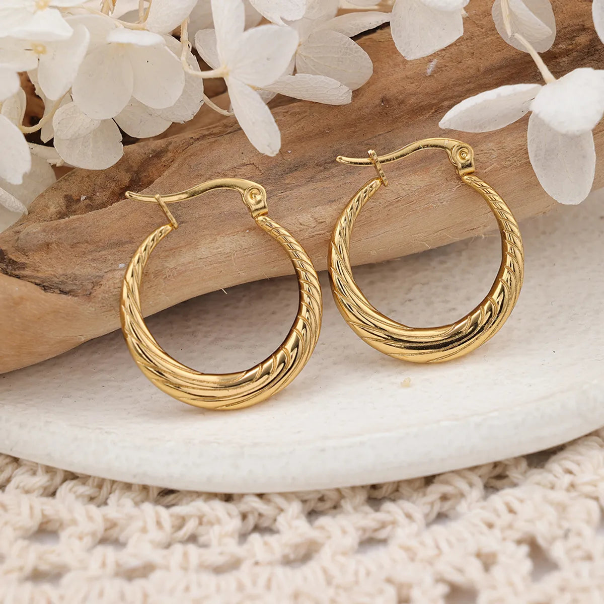 1 Pair IG Style Round Plating Stainless Steel Hoop Earrings