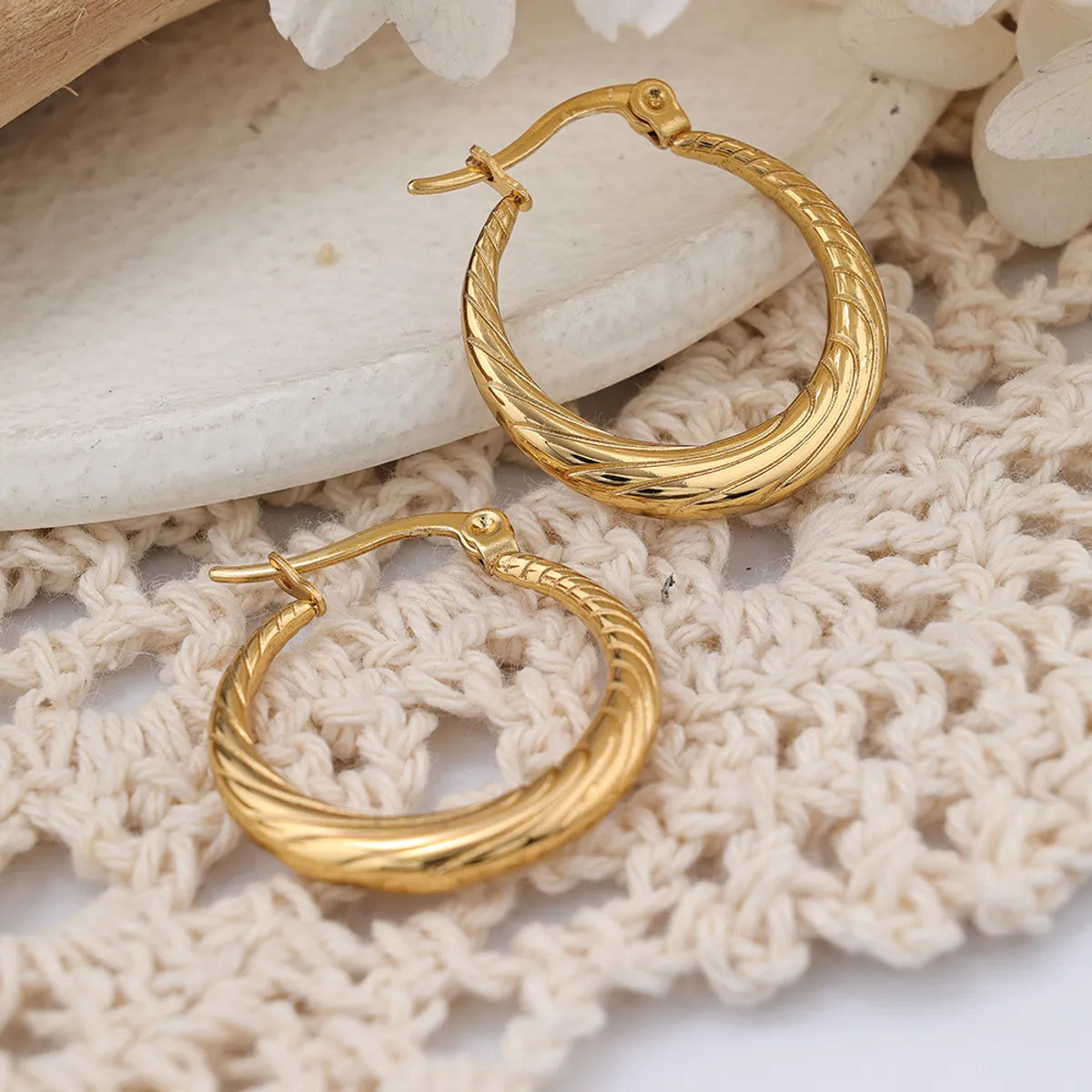 1 Pair IG Style Round Plating Stainless Steel Hoop Earrings