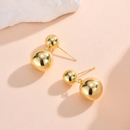 1 Pair IG Style Round Polishing Copper 18K Gold Plated Drop Earrings