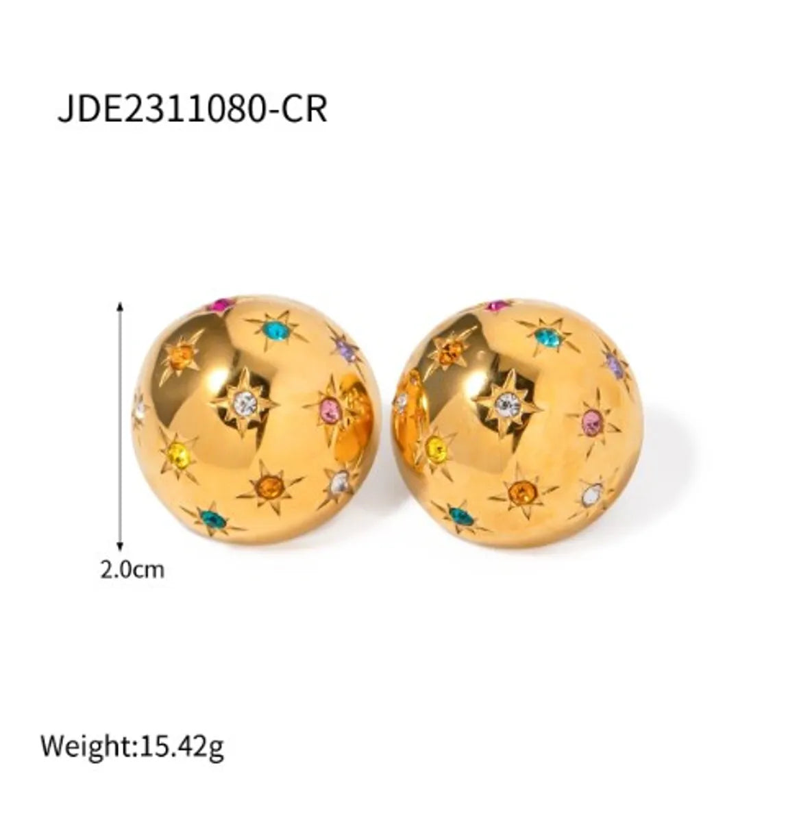 1 Pair IG Style Round Star Inlay Stainless Steel Rhinestones 18K Gold Plated Ear Studs