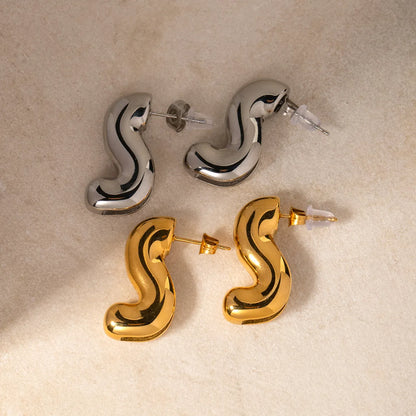 1 Pair IG Style S Shape Stainless Steel 18K Gold Plated Ear Studs