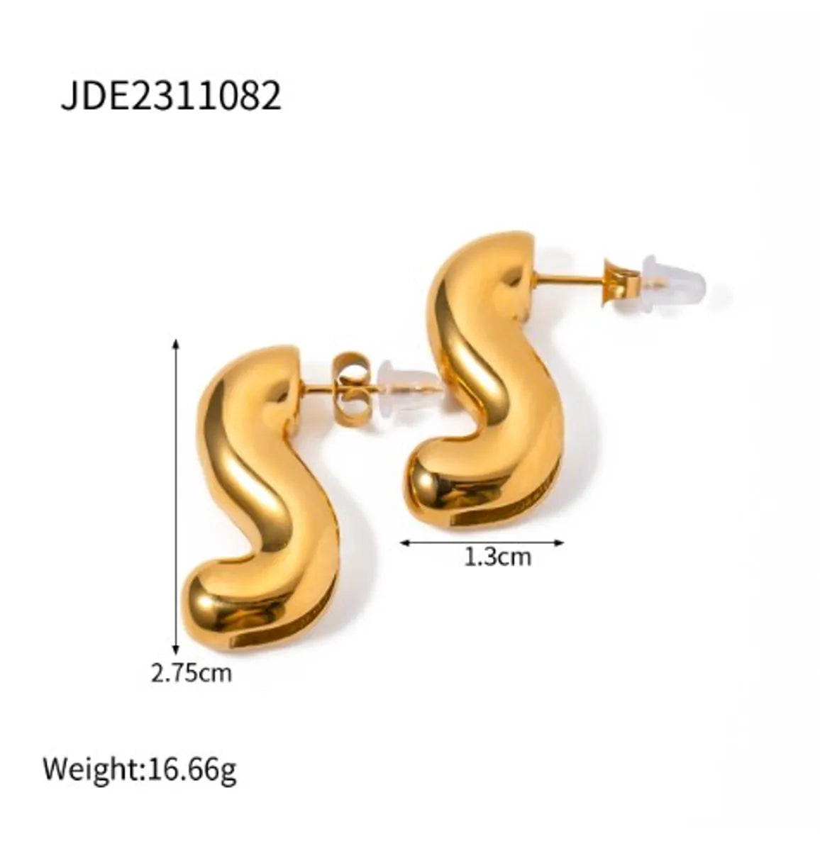 1 Pair IG Style S Shape Stainless Steel 18K Gold Plated Ear Studs