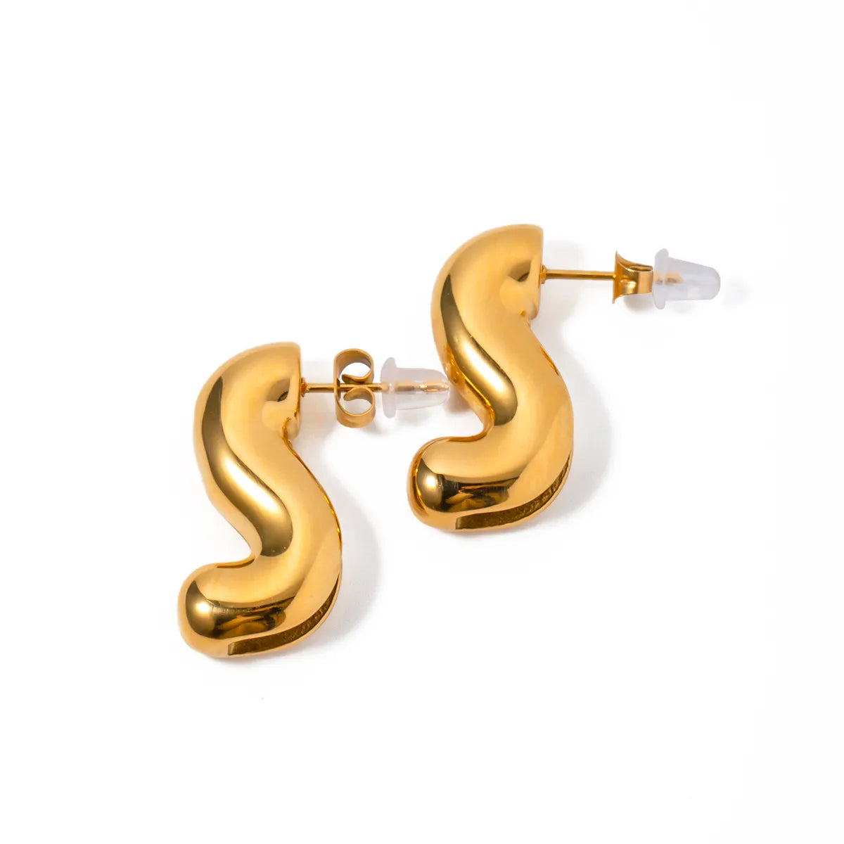 1 Pair IG Style S Shape Stainless Steel 18K Gold Plated Ear Studs