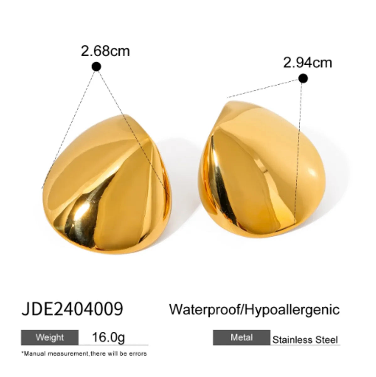 1 Pair IG Style Sector Plating 316 Stainless Steel  18K Gold Plated Ear Studs