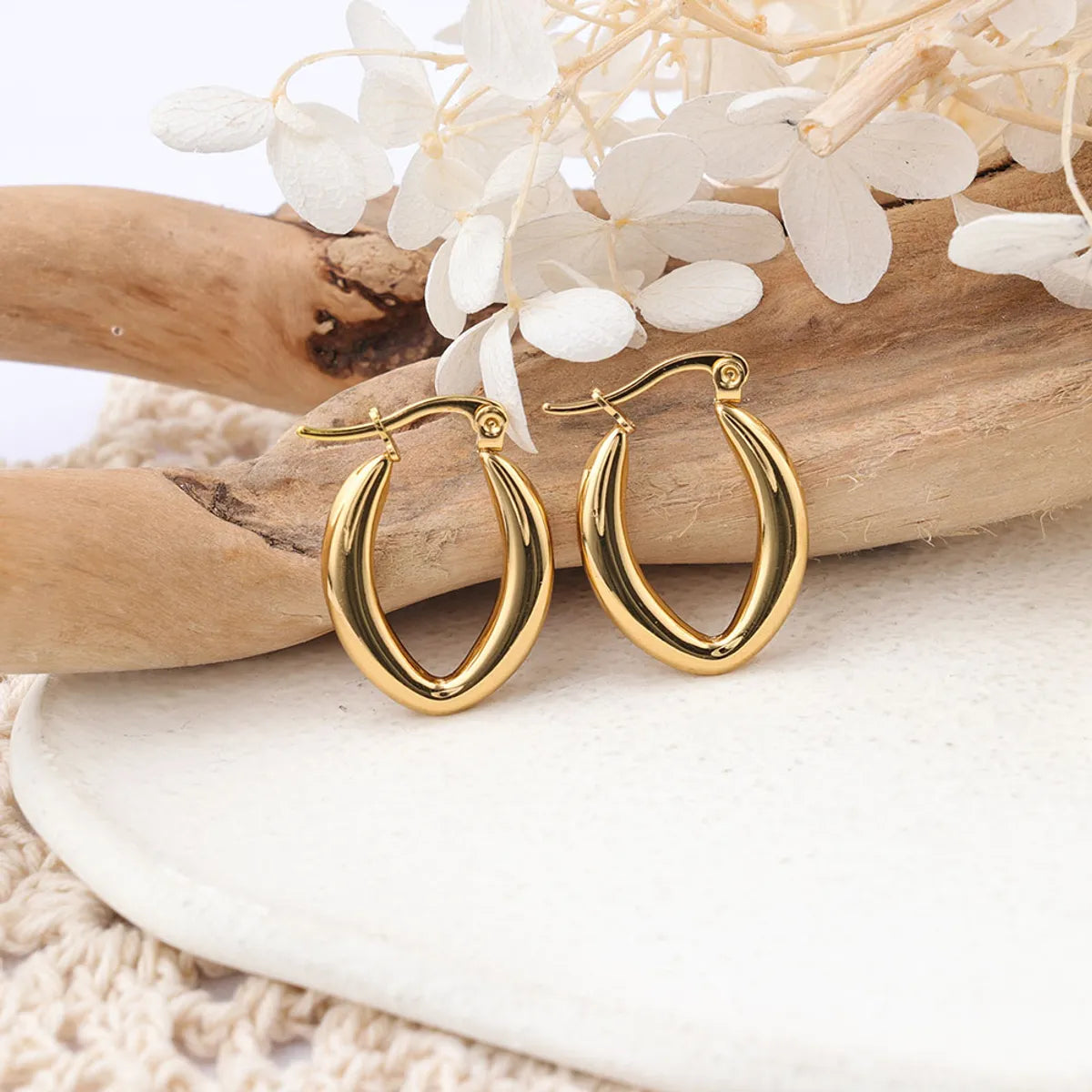 1 Pair Ig Style Semicircle Plating Stainless Steel Hoop Earrings