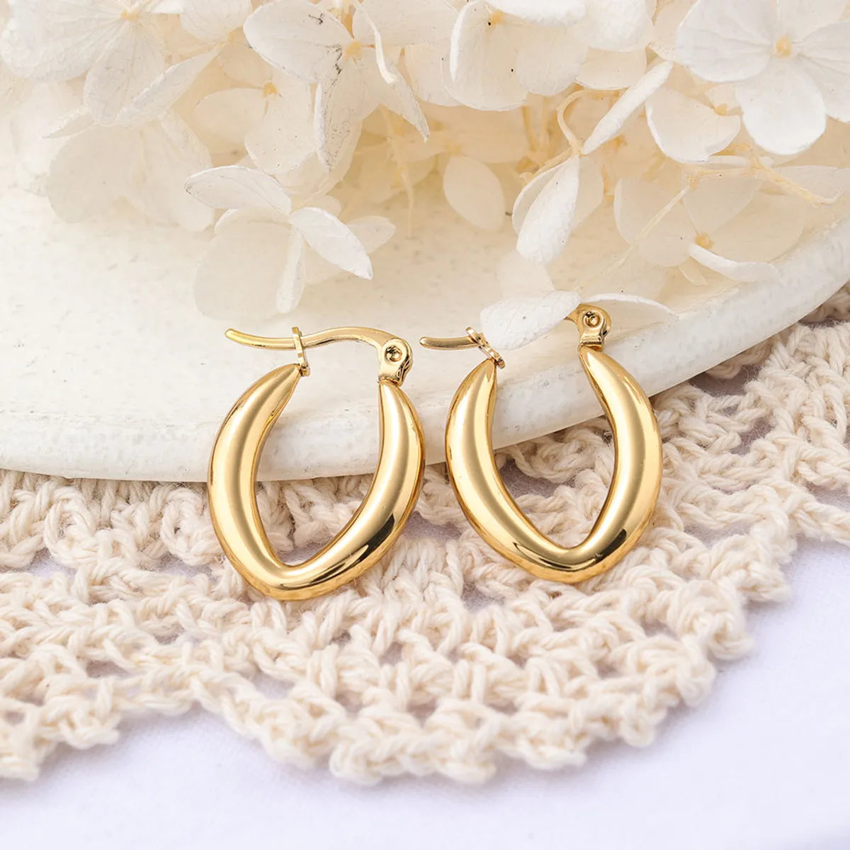 1 Pair Ig Style Semicircle Plating Stainless Steel Hoop Earrings